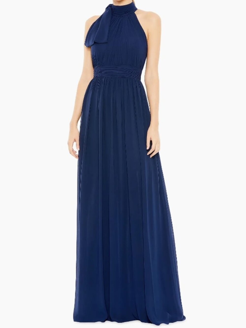Mac Duggal Leena Midnight Blue Halter Chiffon Gown US 8 NEW WITH TAGS